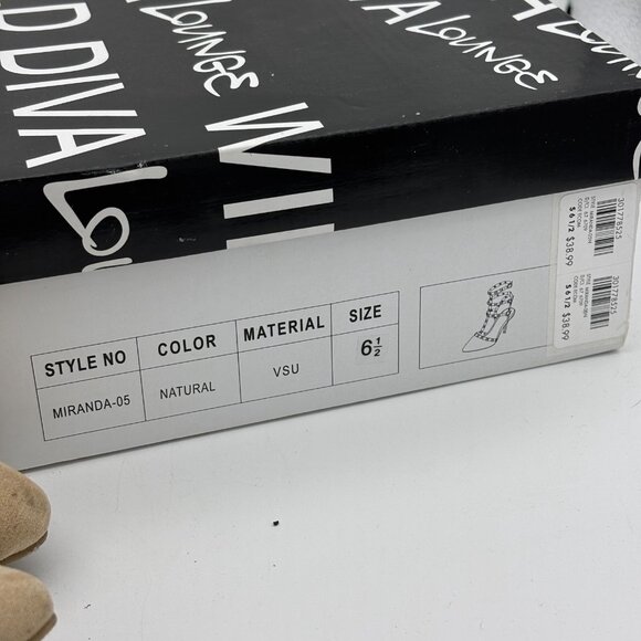 Wild Diva Heels Studded Beige & Gold Stiletto Buckle Accent Pointed Closed Toe - Picture 6 of 6